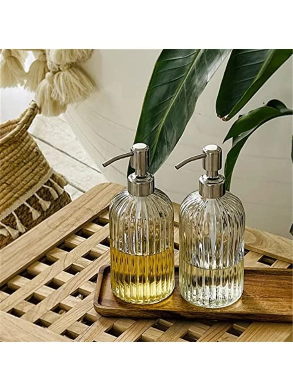 2PACK 18 Oz Glass Soap Dispenser with Rust Proof Stainless Steel Pump